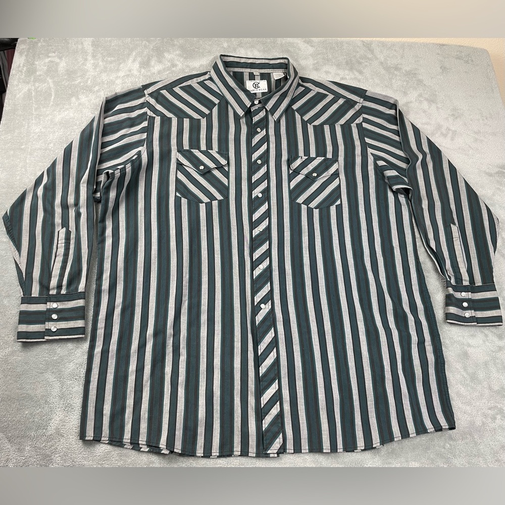 Corral West Ranchwear Pearl Snap Button Shirt XXL Green Gray Western Cowboy